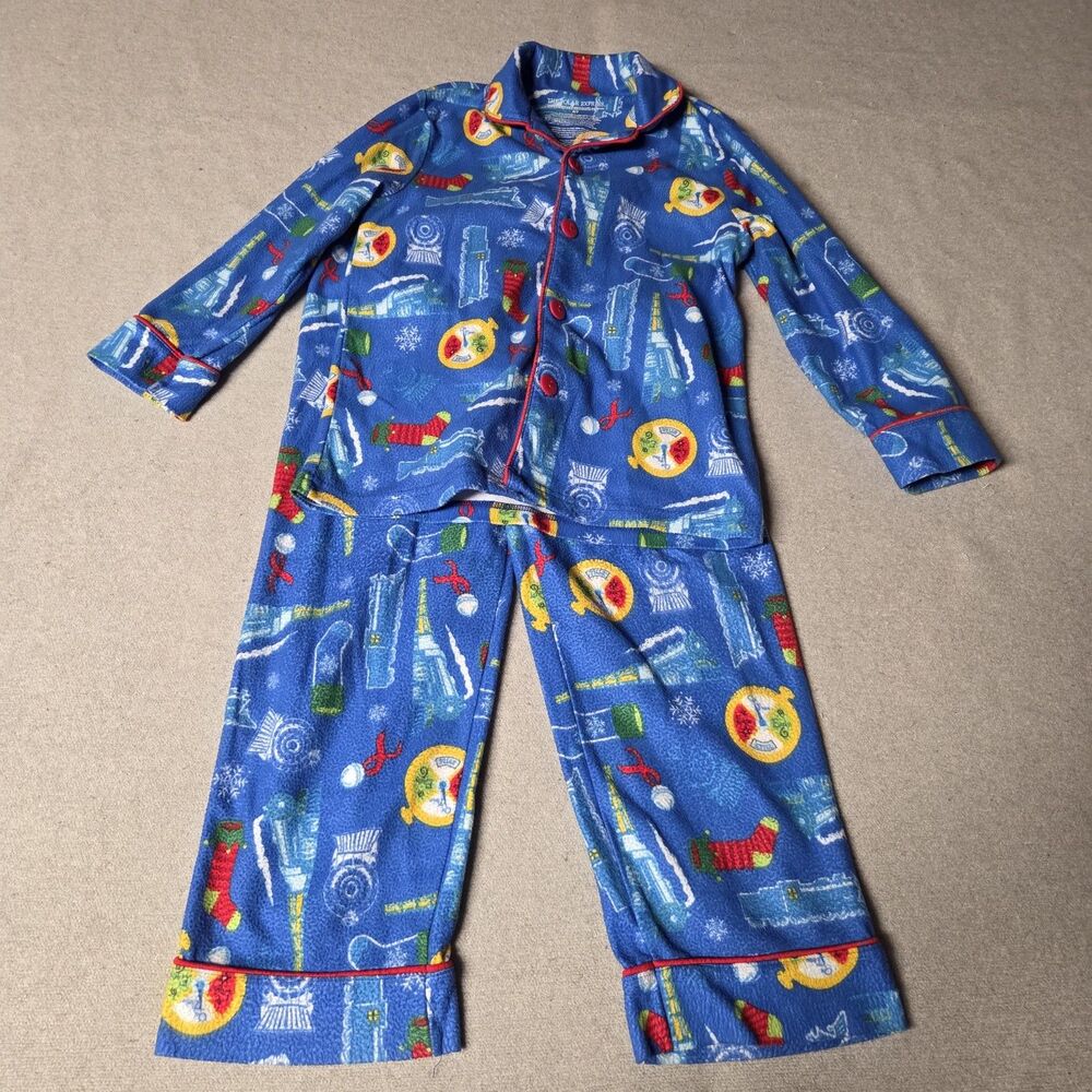 The Polar Express Two Piece Kids Pajama Set Size 6/7 Pants Button Down Top